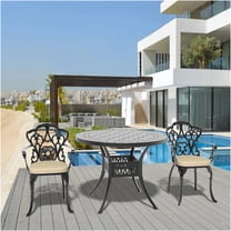 JERFIT 3-Piece Patio Dining Set, Outdoor Aluminum Bistro Set with Round Table, 2 Ergonomic Chairs & Beige All-Weather Cushions, Black