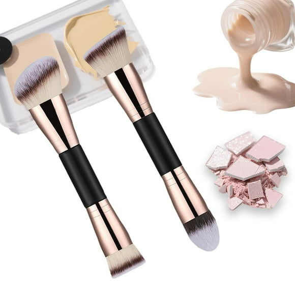 Paquete de 2 brochas de maquillaje de doble punta, base en ángulo y corrector, sintético vegano premium para una aplicación impecable de maquillaje líquido en crema y en polvo