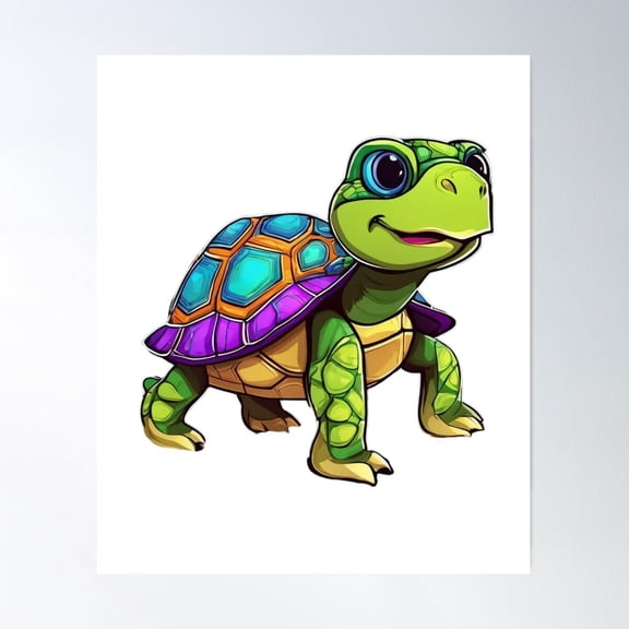 Adorable Colorful Turtle Poster Wall Art, Modern Wall Decor For Living Room Bedroom, 16x24 UNFRAMED