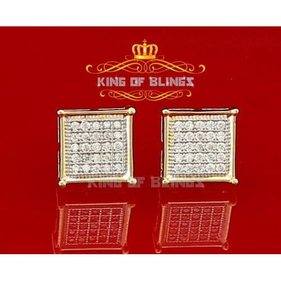 King of Bling's 0.50ct Cubic Zirconia 925 Yellow Silver Women's & Men's Hip Hop Square Earrings