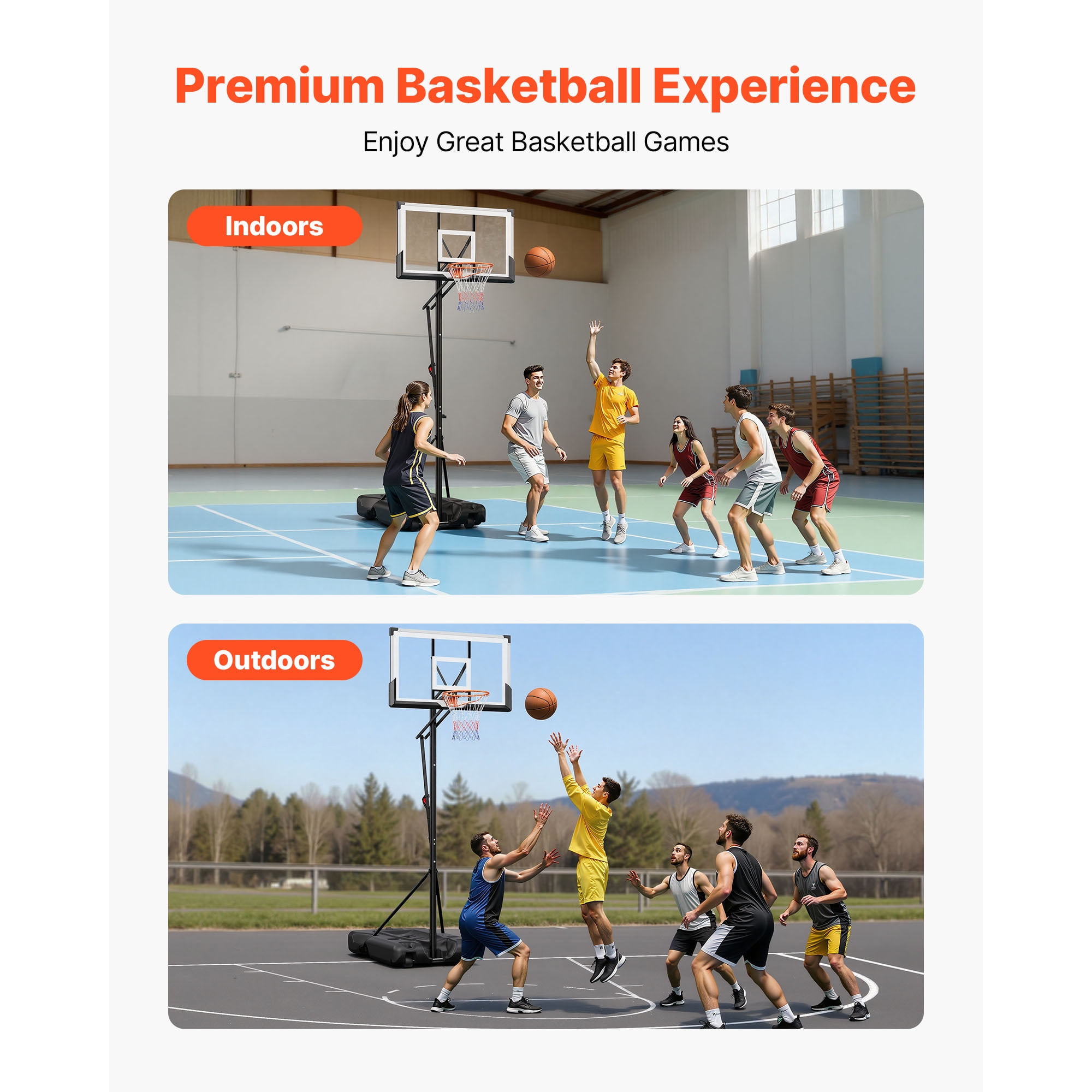 KFFKFF Portable Basketball Hoop with Adjustable Height Outdoor – 10 ft, 79.15 lbs, Red