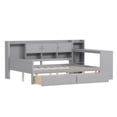 thumbnail image 5 of Wooden L-Shaped Full Size Daybed with 2 Drawers and Storage 3 Cabinets, Multi-functional Day Bed Frame with Bookshelf and Study Desk for Bedroom Guest Room, Gray, 5 of 15