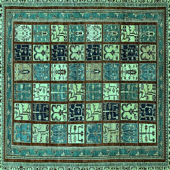 Ahgly Company Machine Washable Indoor Square Abstract Turquoise Blue Modern Area Rugs, 4' Square