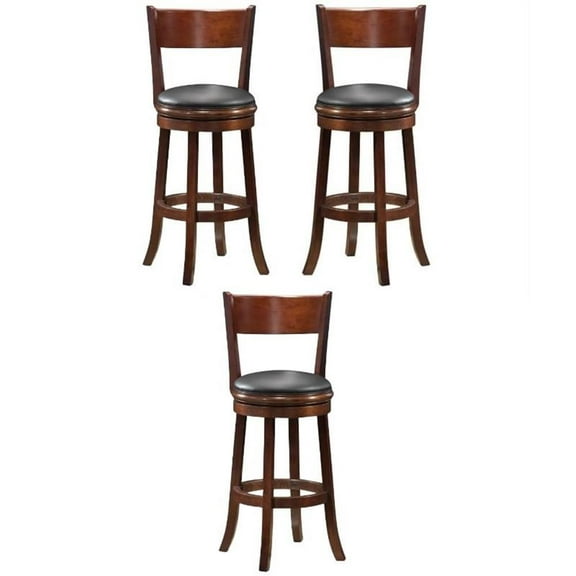 Home Square Palmetto 29" Swivel Bar Stool in Walnut - Set of 3