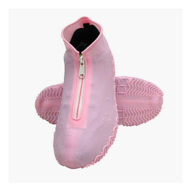 Qarigey 1 par de fundas de silicona para zapatos para hombre y mujer, fundas impermeables para zapatos, accesorios protectores portátiles para Accesorios de calzado Rosado, cremallera L