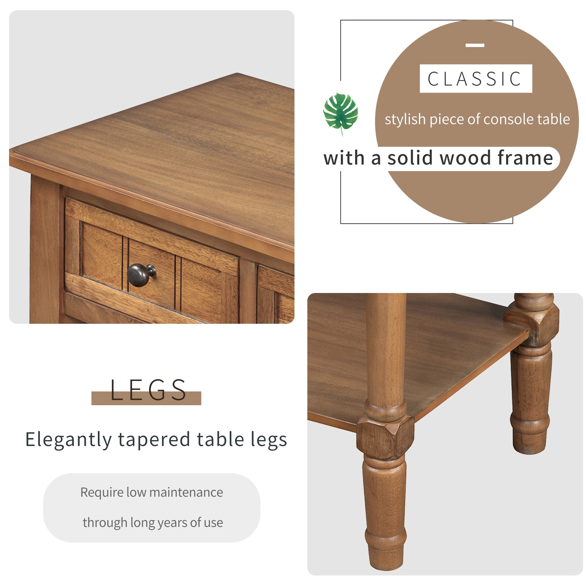 Harper & Bright Designs Narrow Console Table with Storage Drawers and Bottom Shelf for Entryway Living Room, Retro Console Table for Small Space, Natural
