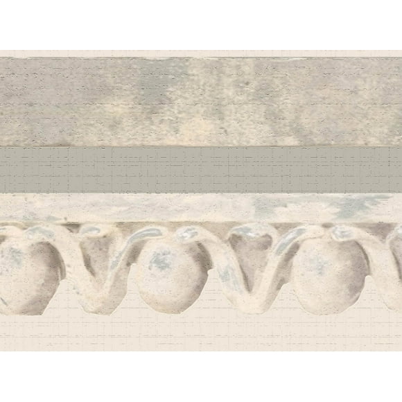 Dundee Deco's Peel and Stick Wallpaper Border - Abstract Green Off-white Scrolls Wall Border Retro Design, 15 ft x 7 in (4.57m x 17.78cm), Self Adhesive