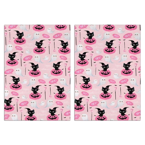 2 Pcs Funny Kitchen Towels,Pink Halloween Black Cats Ghosts and Pumpkins Microfiber Dish Towels,Kitchen Tea Towels,Kitchen Towel Set (18" X 26")