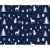 45 x 36 Christmas Shuffle Reindeer Snowmen Trees Snowflakes Ornaments on Blue 100% Cotton Fabric