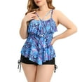 thumbnail image 2 of Women Plus Size Tankini Ruffle Swimsuit Two Piece Flowy Swimdress Tummy Control Bathing Suits with Boyshorts, 2 of 5