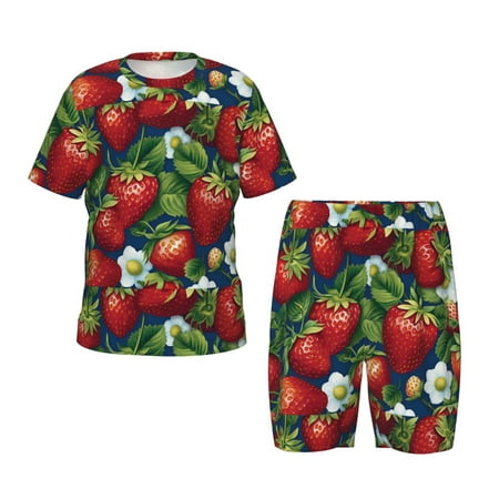Luyuia Strawberry2 Print Girls  2-Piece Tie-Dye Pajama Set  Cute Summer Loungewear with Shirt and Tank Shorts Nightwear-Medium
