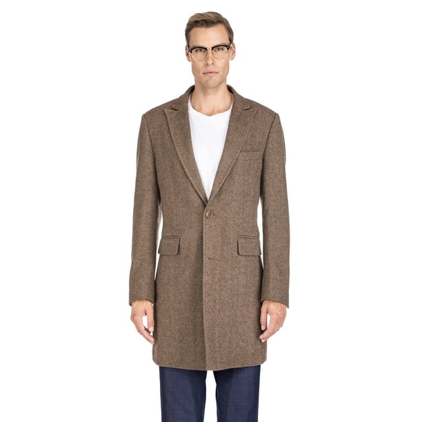 Braveman - Braveman Men's Wool Blend Herringbone Top Coat Overcoat ...