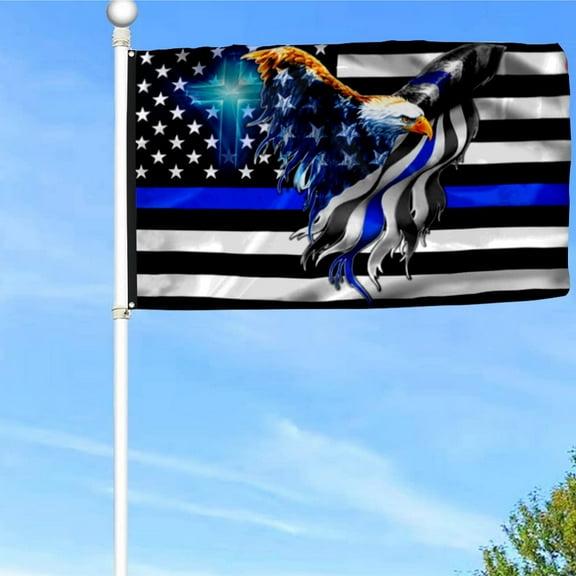 The Thin Blue Line. Police. Law Enforcement American Eagle Flag Banner with Grommets 3x5Feet Man cave Decor