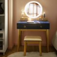 thumbnail image 3 of Giantex Vanity Set w/Lighted Mirror, Bedroom Dressing Table w/Padded Stool, 3-Color Touch-Screen Dimming Light & 4 Drawers, Blue, 3 of 8