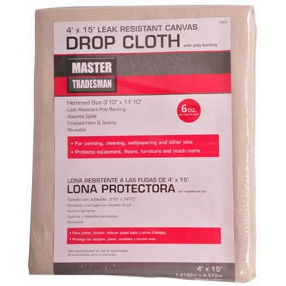 Master Tradesman 85328 4 x 15 ft. Poly Backed Canvas Dropcloth