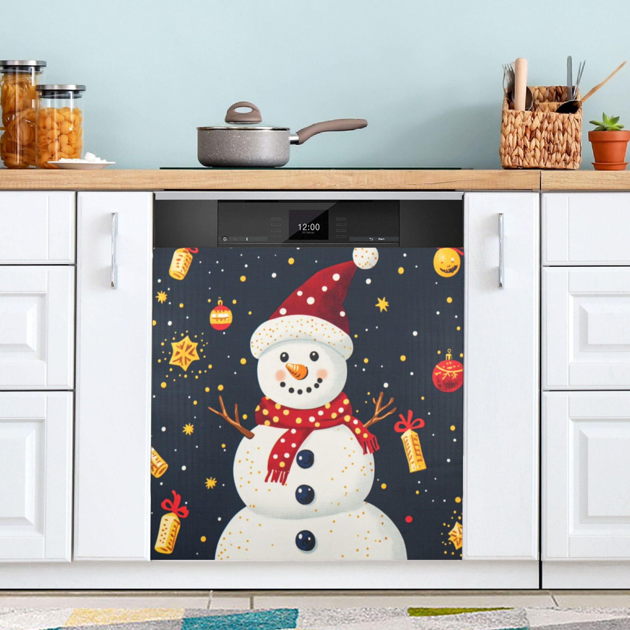 Dishwasher Magnetic Sticker 23x26 Inch Refrigerator Magnetic Sticker Washing Machine Magnetic Sticker Kitchen Panel Magnetic Sticker Home Decor Beautiful Scarf Snowman