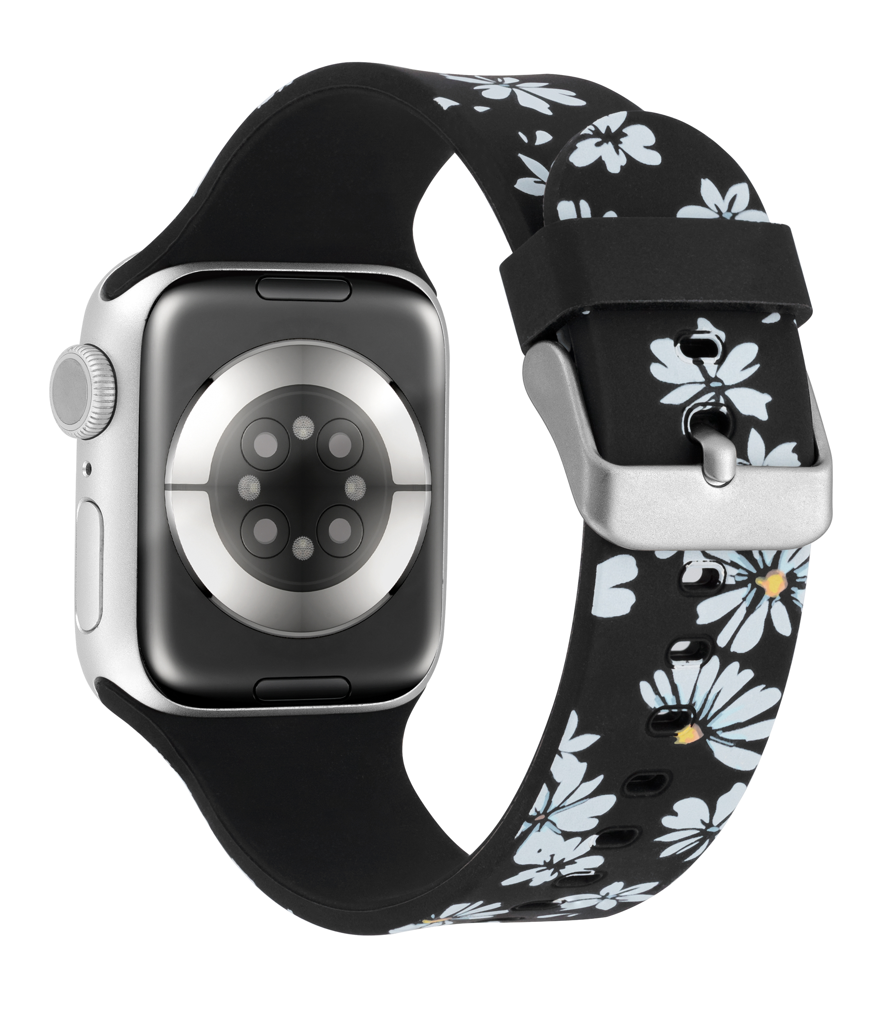 SMARTWATCH BLACK FLORAL SILICONE BAND