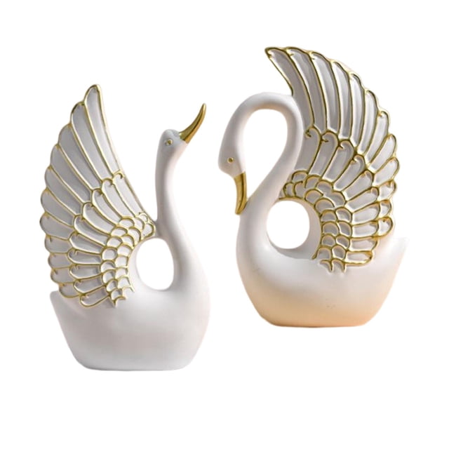 2x Figuras de cisne Estatuas Escultura de resina Mesa Centro de mesa Decoraciones Decoración para el hogar Figura de animales para inauguración de la Soledad estatua de resina de cisne
