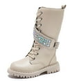 thumbnail image 4 of Miluxas Kid's Girls Leather Lace up Zipper Mid Calf Combat Riding Winter Boots (Toddler/Little Kid/Big Kid) Beige 1.5 M(35), 4 of 4