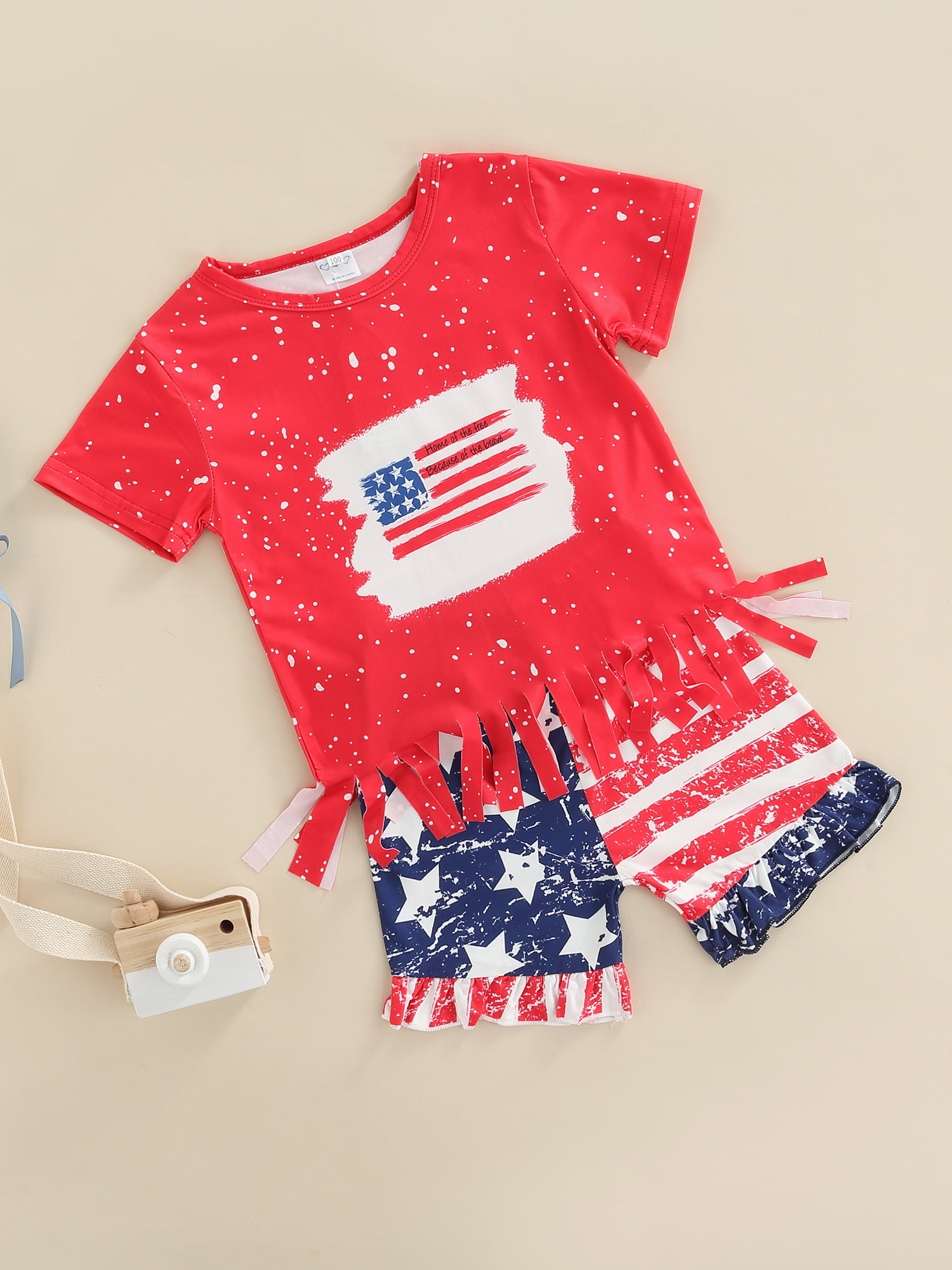 Walmart Brand Toddler Girls Glitter Fringe Tank Top Shirt Size 2T Red White Blue 