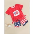 thumbnail image 3 of 4th of July Toddler Girl Outfit Short Sleeve American Flag T-Shirt+Stars Stripe Shorts Set Independence Day Clothes, 3 of 9