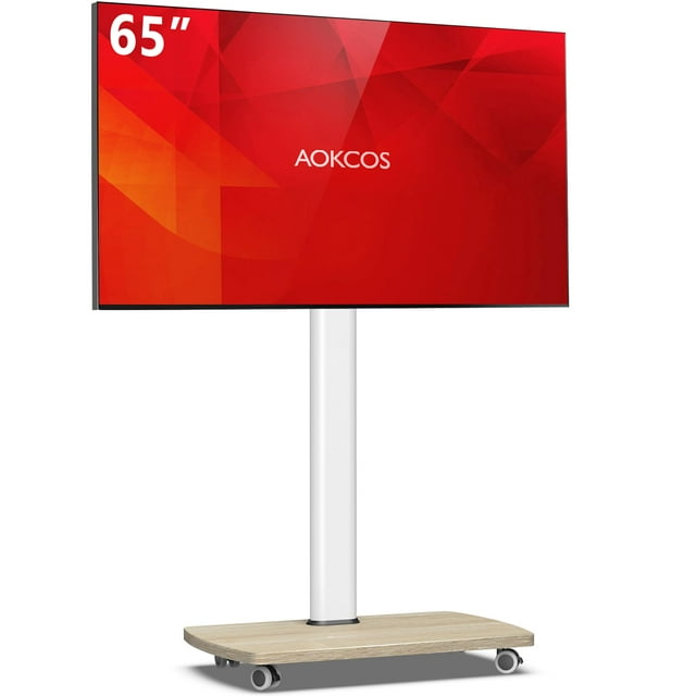 Soporte para TV AOKCOS Rolling Mobile Stand 32-65 pulgadas, giratorio 60°, blanco