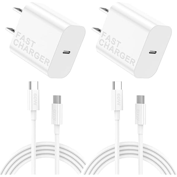 Eryueer Fast Charger Compatible with iPhone 17 16 15,2 Pack 60W USBC to USBC Cable Cord with 20W iPad USB C Wall Chrager Type-c Block (White, 6ft)
