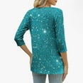 thumbnail image 4 of Tawop Long Sleeve Shirts for Women V-Neck Button Down 3/4 Sleeve Loose Fit,Blue,Size L, 4 of 8