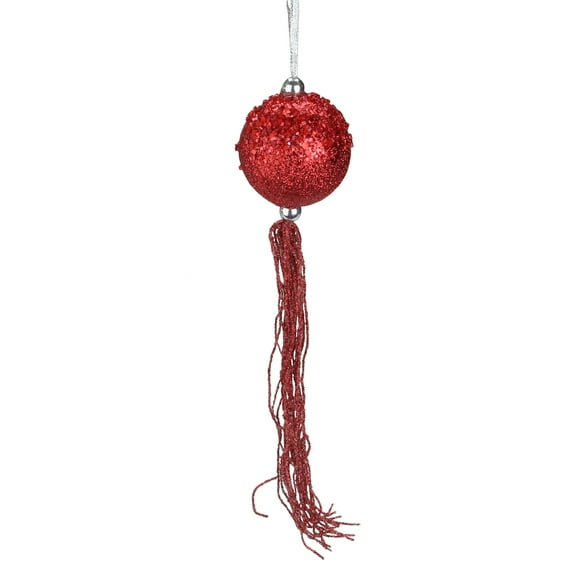 Allstate Floral 12" Glittered Ball with Tassels and Beads Christmas Ornament - Red