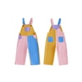 thumbnail image 3 of Toddler Kids Color Block Contrast Denim Overalls Adjustable Strap Full Length Bib Overall Romper, 3 of 10