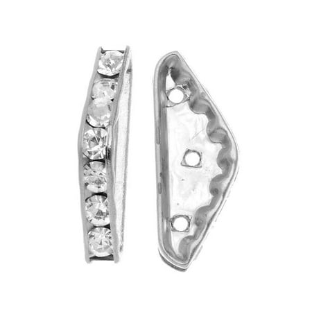 Triple Strand Leather - Silver Plated Triple Bead Strand Spacer With 7 Czech Crystals (2 Pieces)