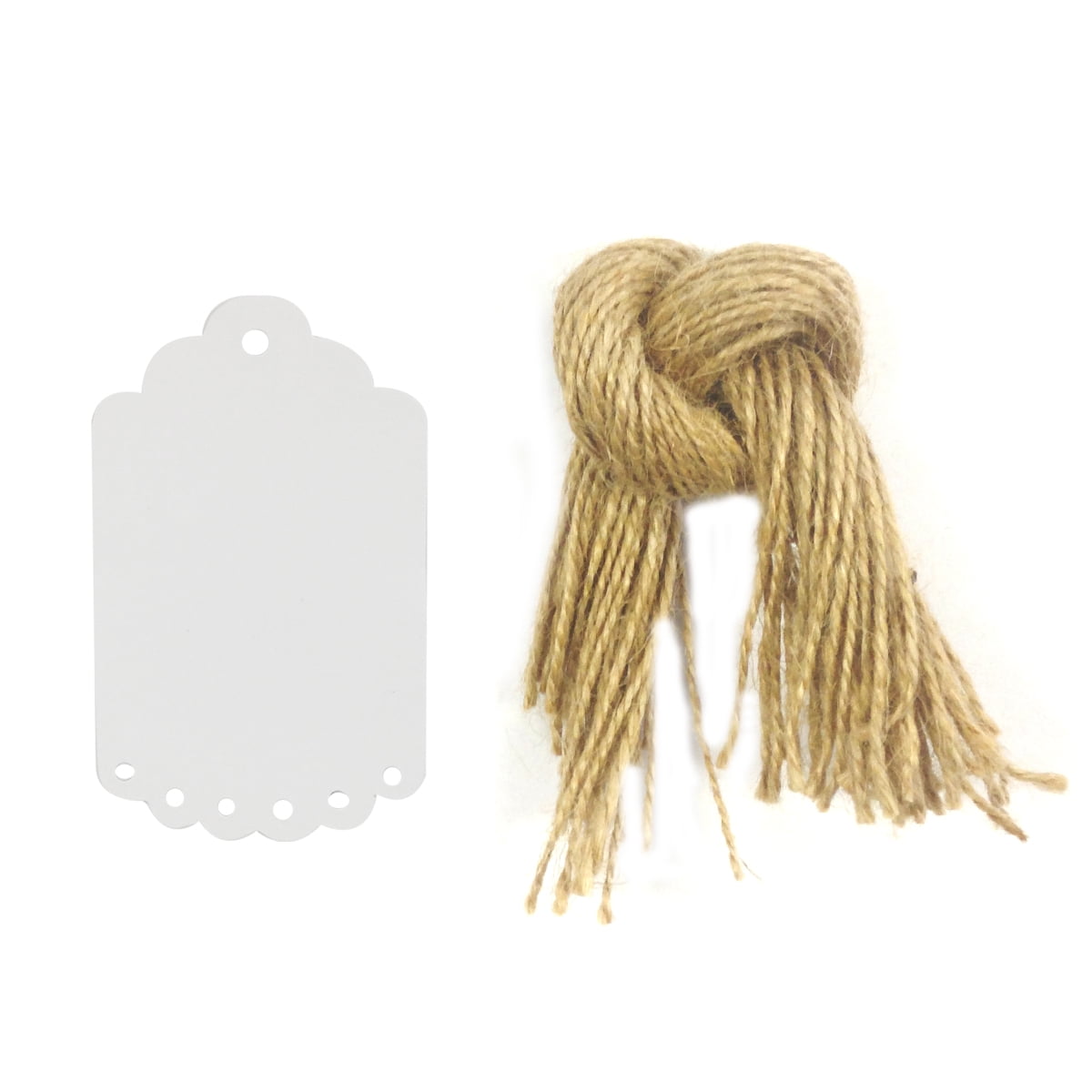 Wrapables® 50 Gift Tags/Kraft Hang Tags with Free Cut Strings for Gifts, Crafts & Price Tags, Small Scalloped Edge (White)