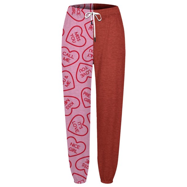Gibobby pantalones deportivos Pantalones de chándal informales con cordón y estampado digital de de amor rosa holgado para mujer (Rojo, S)
