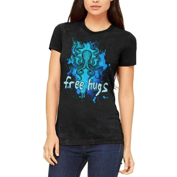 Kraken Octopus Free Hugs Funny Juniors Soft T Shirt Charcoal Black Triblend X-LG