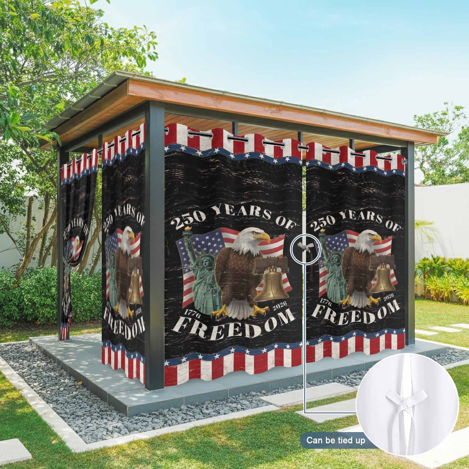Years of Freedom Outdoor Curtains for Patio, Independence Day America Flag Eagle Bell Sunshade Privacy Drapes Grommet Waterproof Outside Curtains for Porch/Cabana/Balcony 54"x 108", 1 Panel