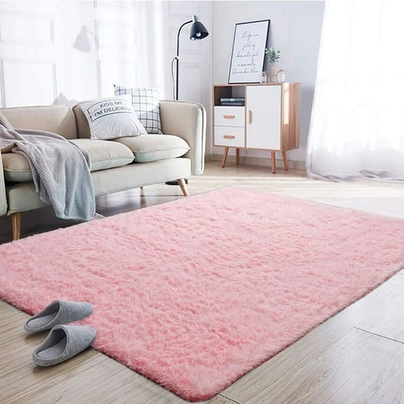 Noahas Fluffy Soft Kids Room Baby Nursery Rug, Anti-Skid Large Shaggy Area Rug, 4' x 6', Pink