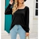 thumbnail image 3 of Camiseta de manga larga abullonada para primavera y otoño - Negra, talla L Top de punto holgado con cuello ancho, 3 of 8