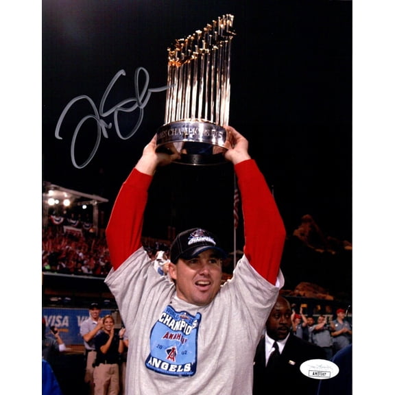 Tim Salmon Signed Autographed 8X10 Photo Anaheim Angels World Series Trophy JSA