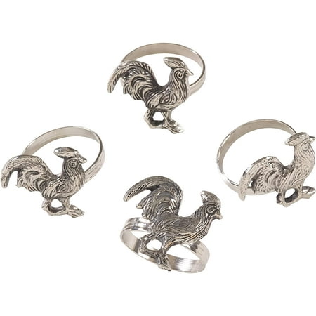 

Rooster Design Farmhouse Style Napkin Ring (Set of 4) 2.5 x 3.5 Silver