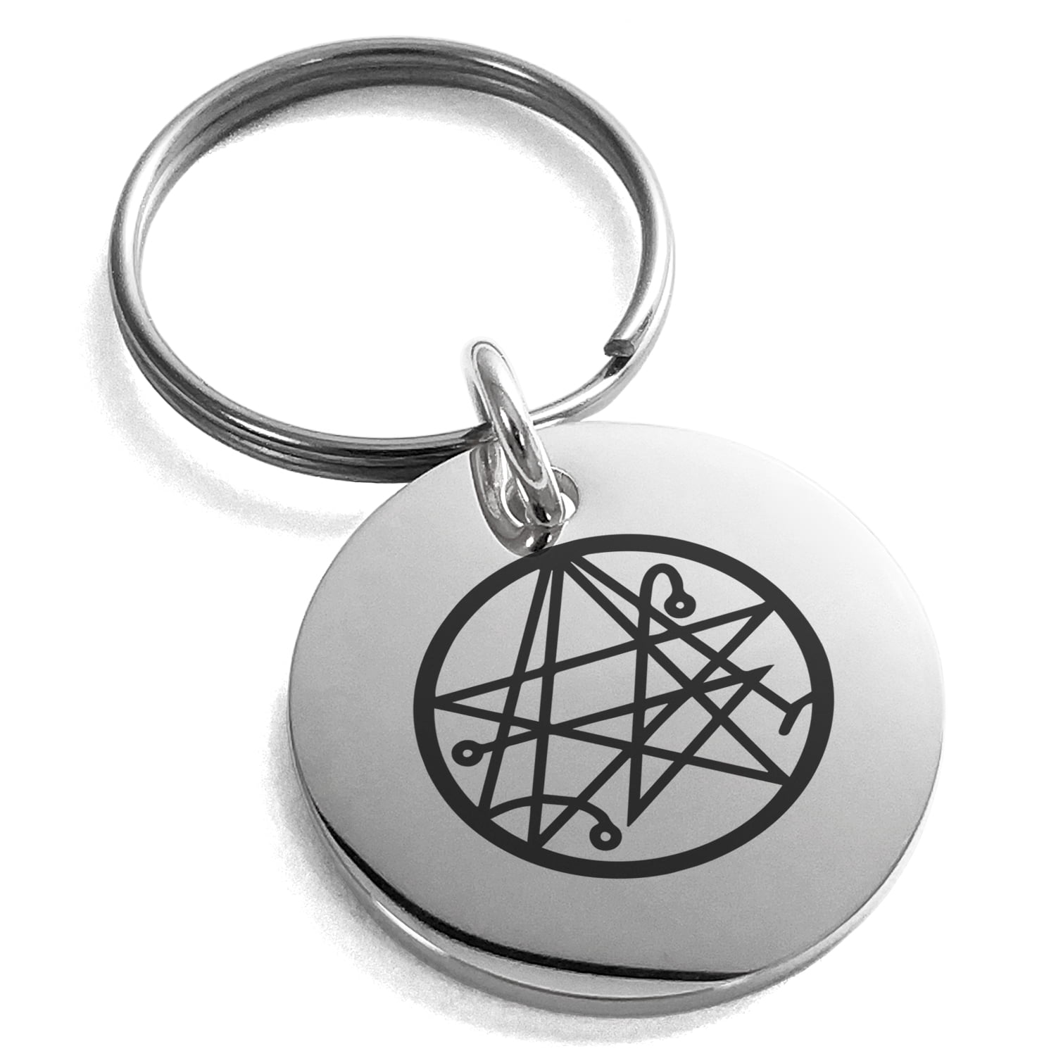 Talosn Key Chain Stainless Steel Necronomicon Talisman Rune Engraved Small Medallion ...
