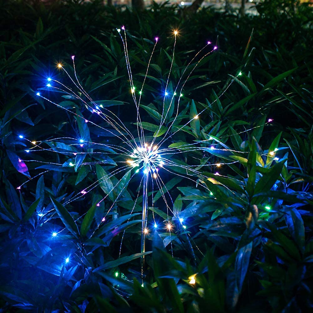 Solar Lights Outdoor - 2 Pack Solar Garden Lights Outdoor Decorative with 120 LED Powered 40 Copper Wires Multi Color Solar Fireworks Lights for Walkway Patio Backyard Yard Lawn Christmas - image 4 of 8