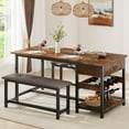 thumbnail image 1 of Dining Table Set for 4, 3 Piece Kitchen Dining Table Set with Upholstered Benches, Kitchen Dining Room Table with Storage Drawers & Wine Rack for Small Space, Apartment, Space Save, 1 of 9