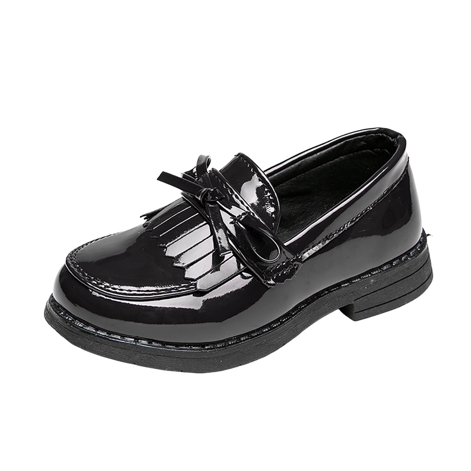 Povozer Toddler Boy's Girl's Dress Shoes Oxford School Uniform Shoes Flats(Black,7.5)