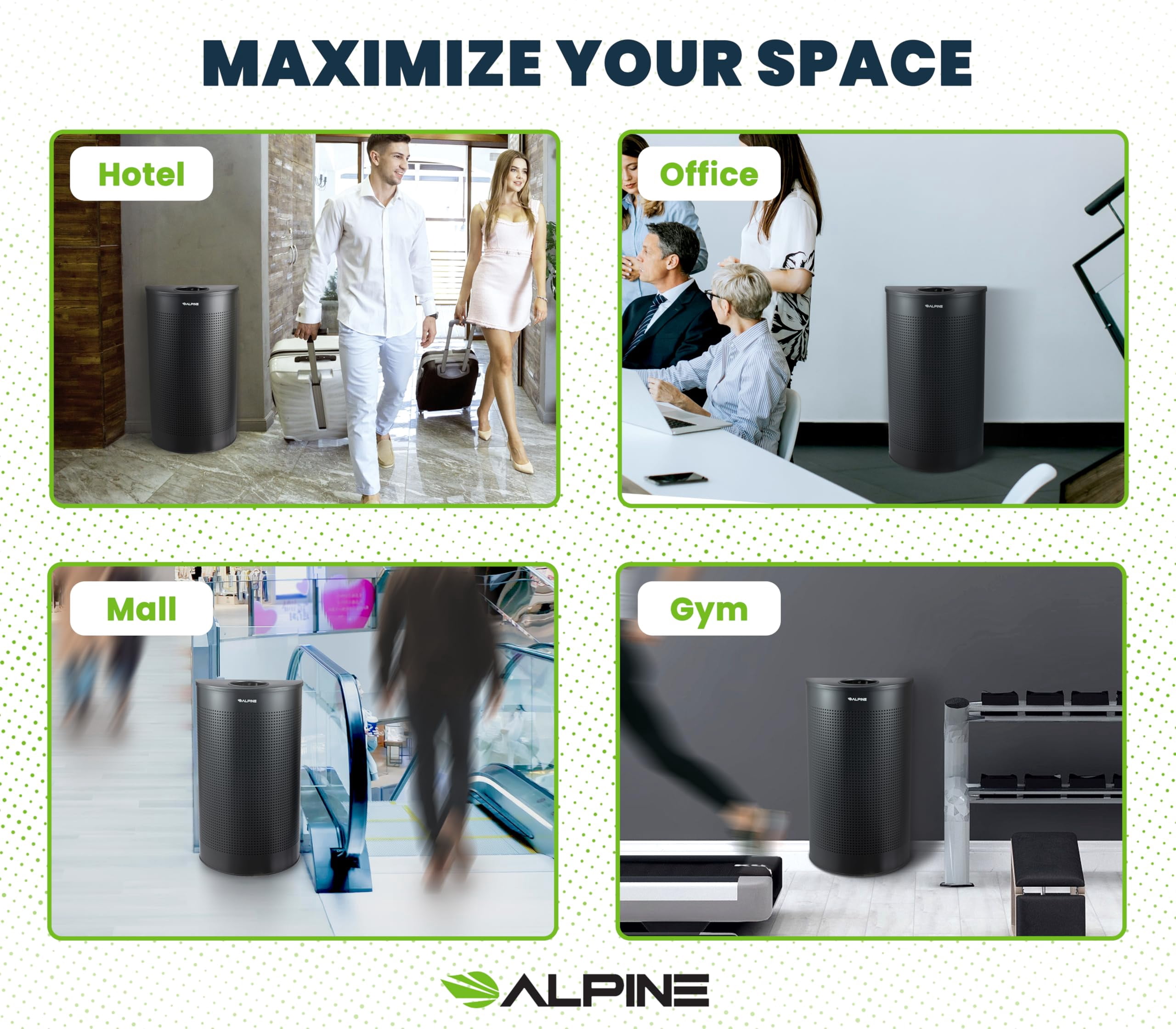 Alpine Half Round Trash Can Open Top - Modern Black Metal 12 Gallon Trash Can, Space Saving Indoor Commercial Trash Can, Perfect for Bathroom, Office, Lobby and Business.