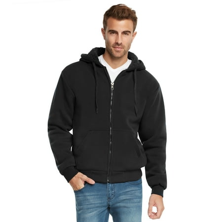 - 9 Crowns Essentials Mens Full Zip Sherpa Lined Fleece Hoodie Jacket