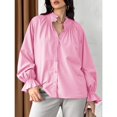 thumbnail image 2 of Women Shirt Long Sleeved Button Up Shirt Pleated V Neck Shirt Loose Casual Fluffy Top, 2 of 5