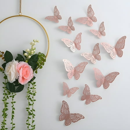 LAMIRO 3D Butterfly Wall Decor 12Pcs Removable Metallic Wall Decor Sticker Room Mural Decals Bedroom Decor