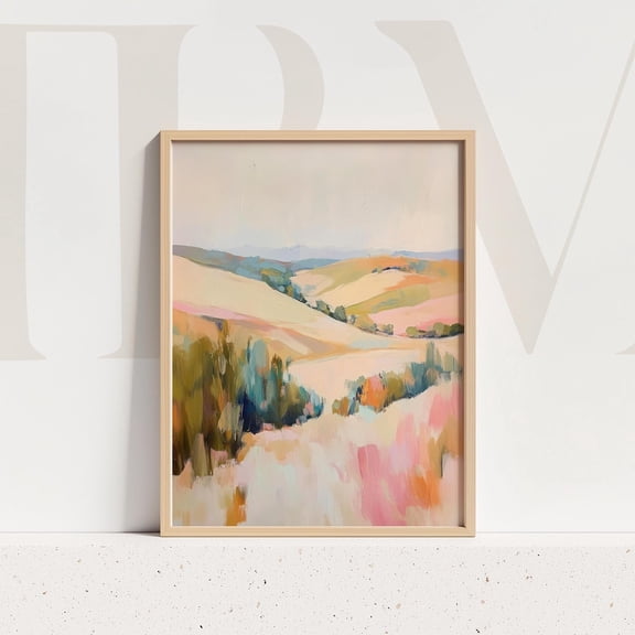 Pastel Hillside Landscape Art Print, Abstract Countryside Wall Decor Home Decor #482, Unframed Poster Size 8x12
