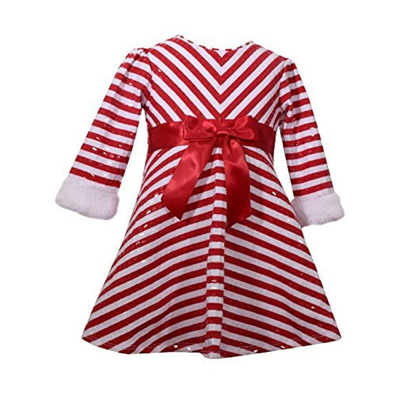 Bonnie Baby Infant Girls Red Candycane Stripe Christmas Holiday Party Dress Baby Outfit 18m