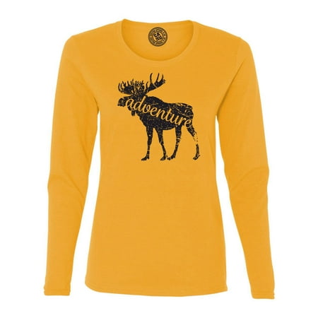 Adventure Skirt - Moose Adventure Camping Hiking Womens Long Sleeve T Shirt